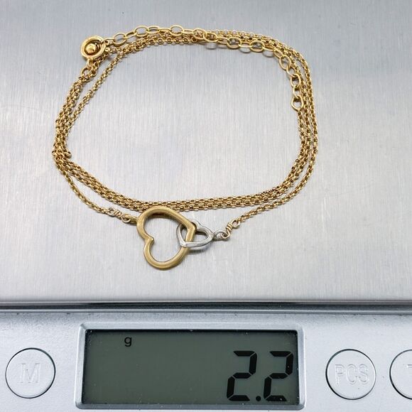 Vintage NC Sterling Silver 925 Gold Tone Interlocking Hearts Necklace 16"-18" - Picture 2 of 5